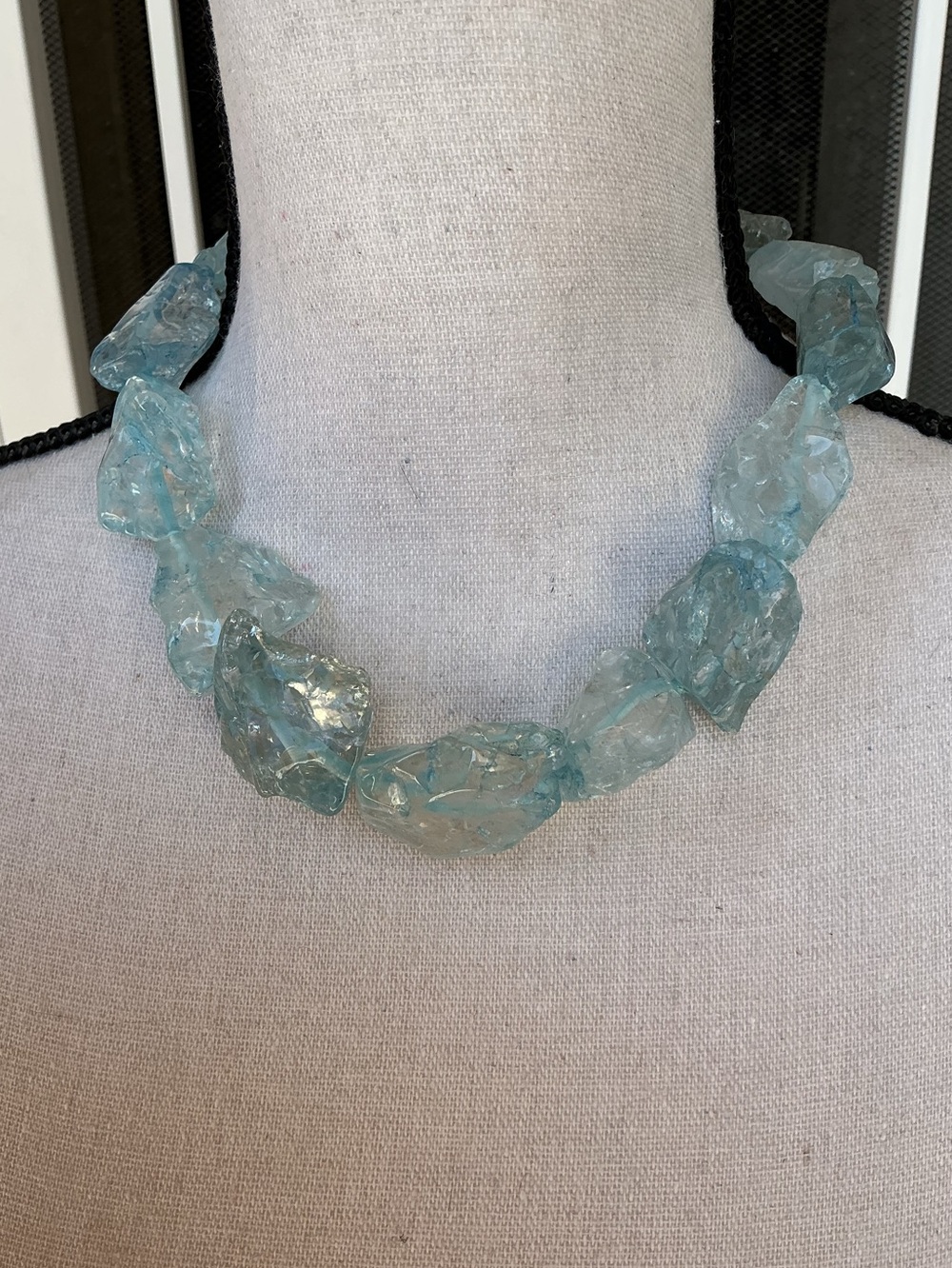 Aphorism sterling silver Light Aqua Chunky Glass Bead Necklace